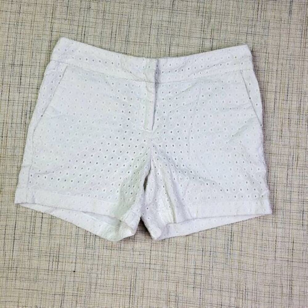 Cynthia Rowley White Eyelet Casual Shorts Size 2 Mid Rise 100% Cotton
